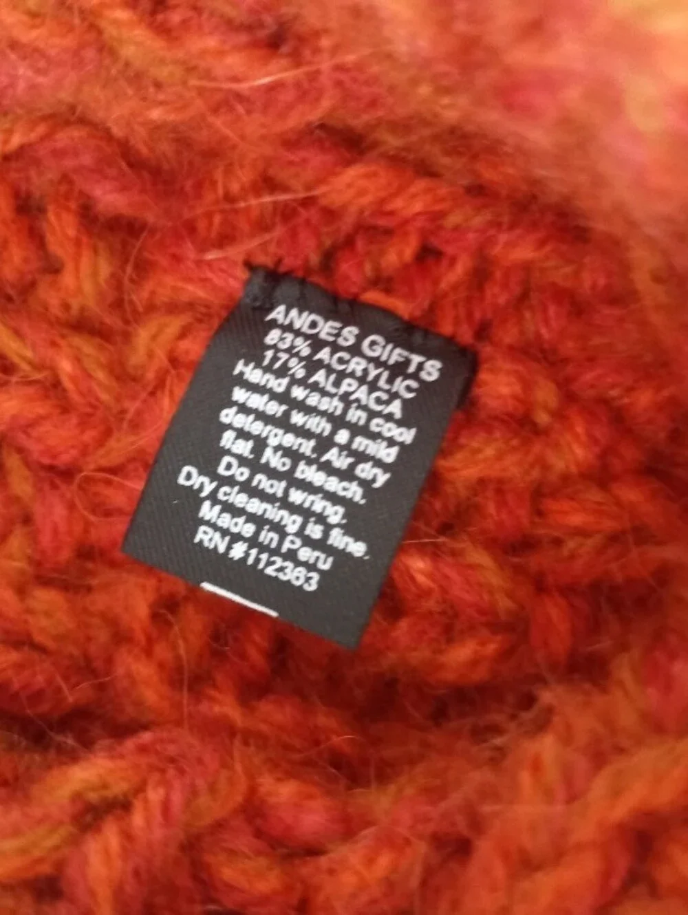 NWOT Andes Gifts partial wool blend cozy orange knit balaclava with fox ears